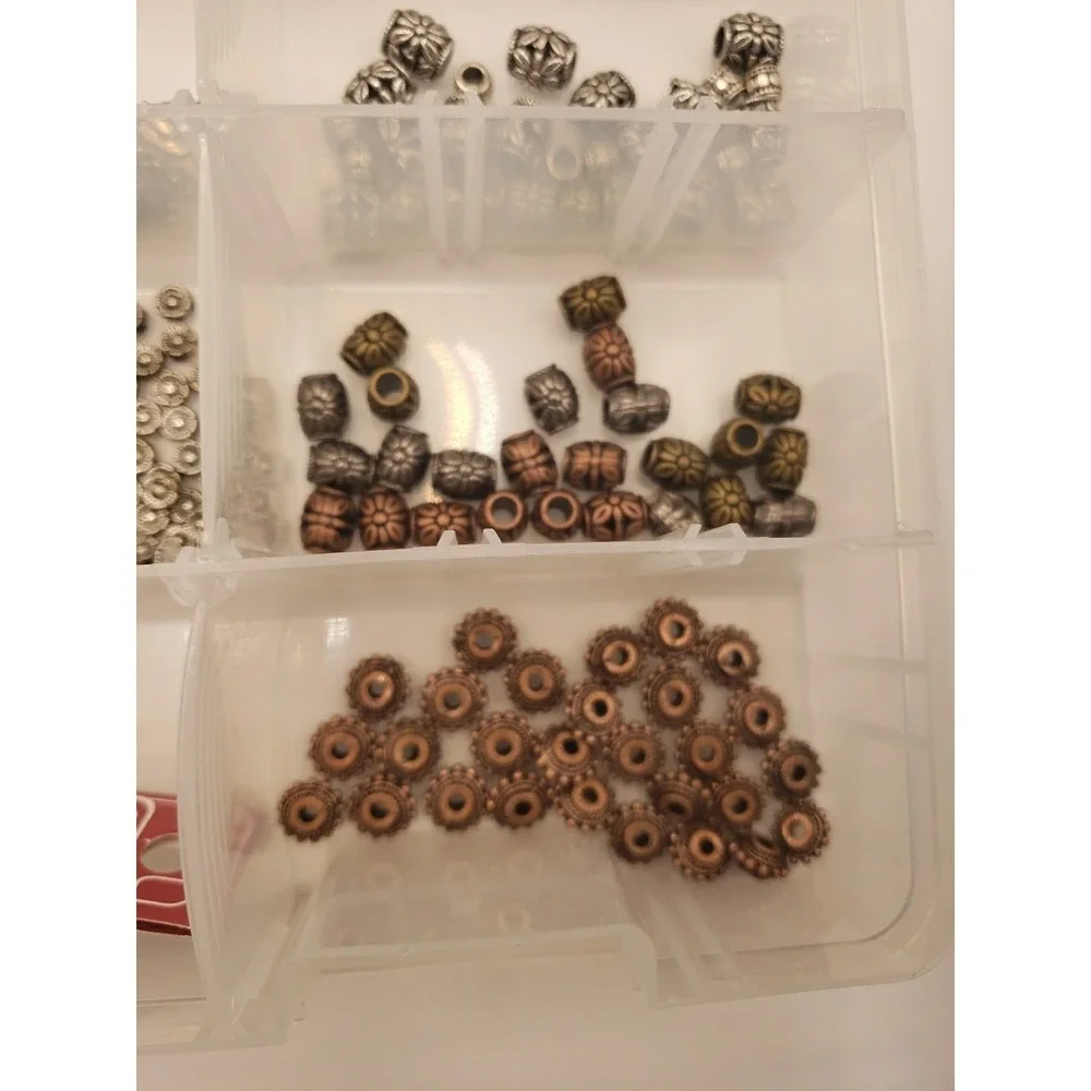 Assorted Jewelry Bead Lot Over 1lb Metallic Silver Gold Copper Spacers Findings